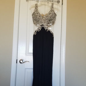La Femme Petite Embroidered Cutout Jersey Gown